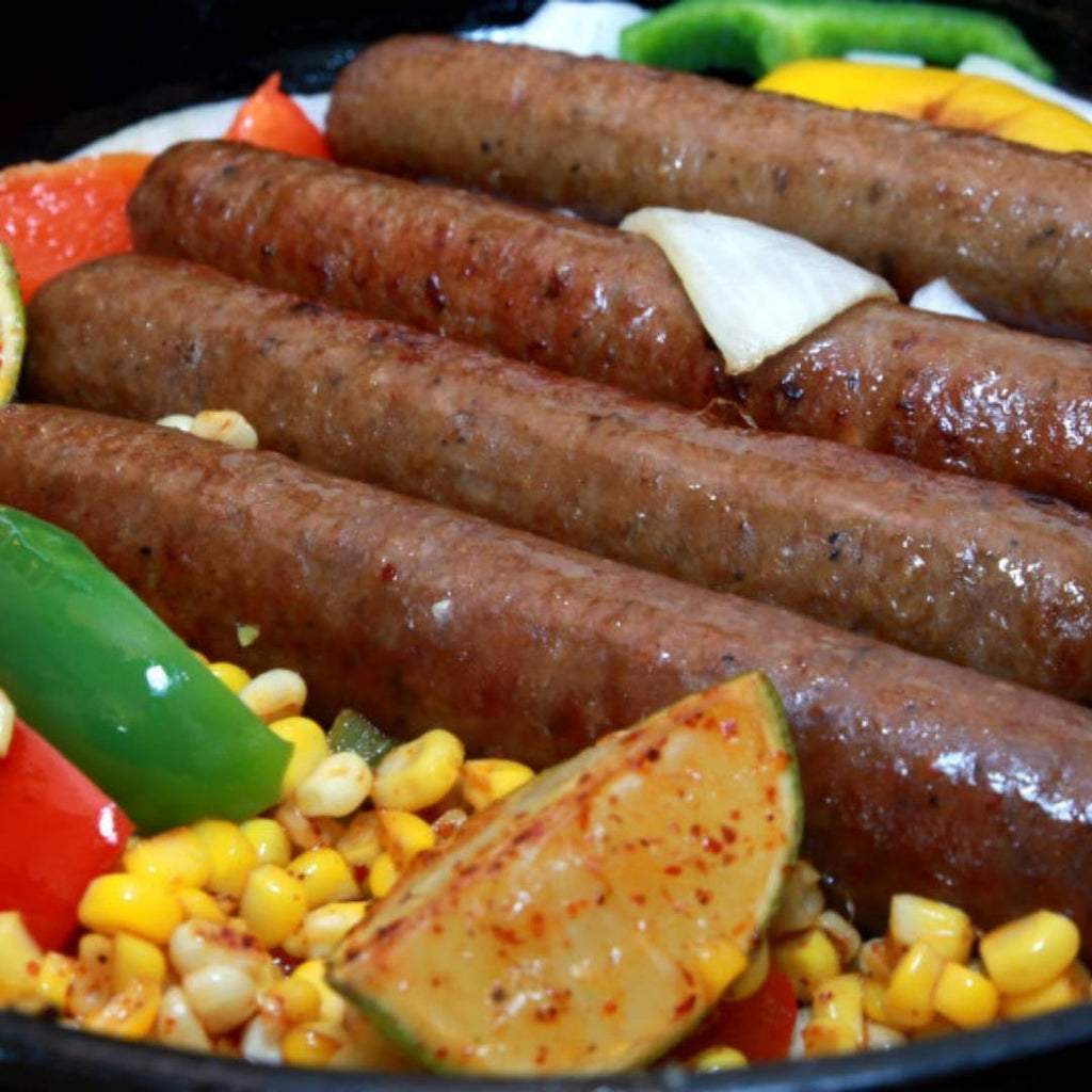 Bison Mild Italian Sausage with assorted vegetables.